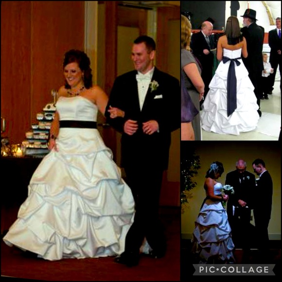 David’s Bridal White Satin Tiered Ruched Pin-tuck Ruffle Wedding Dress Gown - Picture 6 of 16